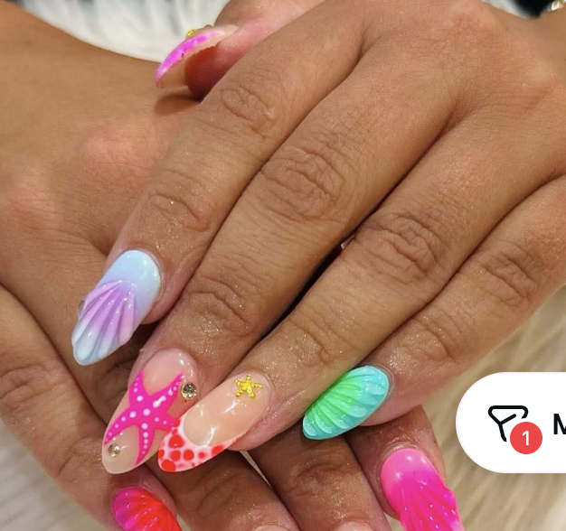 Mermaid shell nail art by Hello Beauty Nails, Northallerton