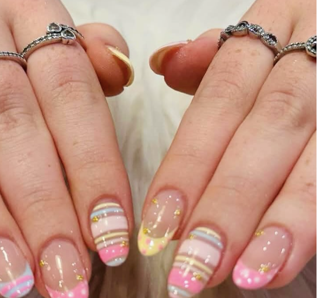 Pastel striped nail design by Hello Beauty Nails, Northallerton