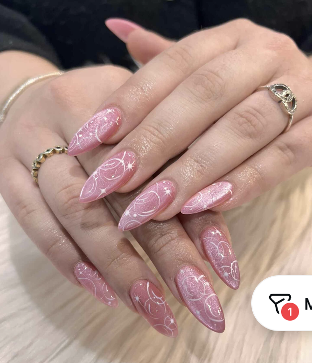 Pink swirl sparkle ombré gel manicure by Hello Beauty Nails, Northallerton